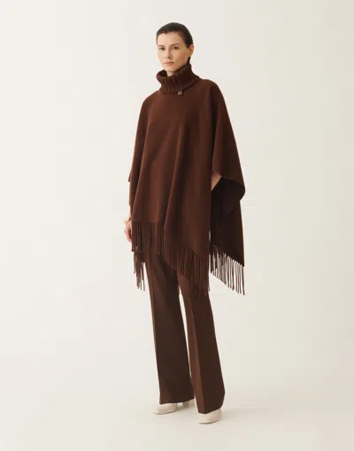 Fabiana Filippi Turtleneck Fringe Poncho In Brown
