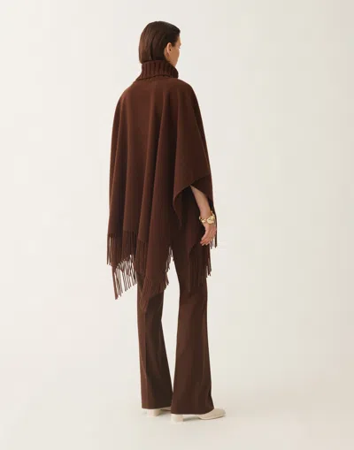 Fabiana Filippi Turtleneck Fringe Poncho In Brown