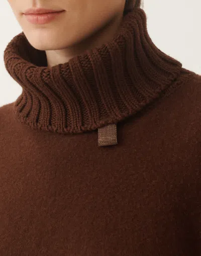 Fabiana Filippi Turtleneck Fringe Poncho In Brown