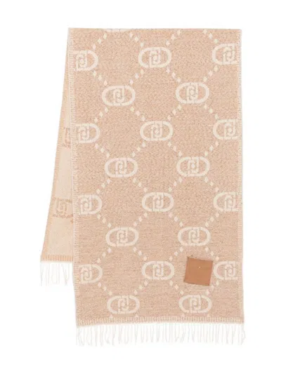 Liu •jo Scarf With Logo And Fringes In Neutral