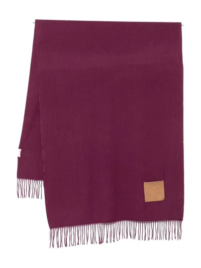 Liu •jo Fringed Leather-patch Scarf In Burgundy