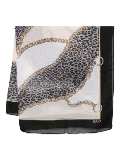 Liu •jo Chain-print Leopard Scarf In Multi