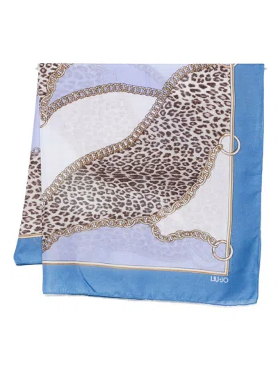 Liu •jo Chain-print Leopard Scarf In Blue