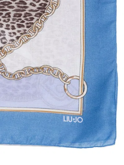 Liu •jo Chain-print Leopard Scarf In Blue