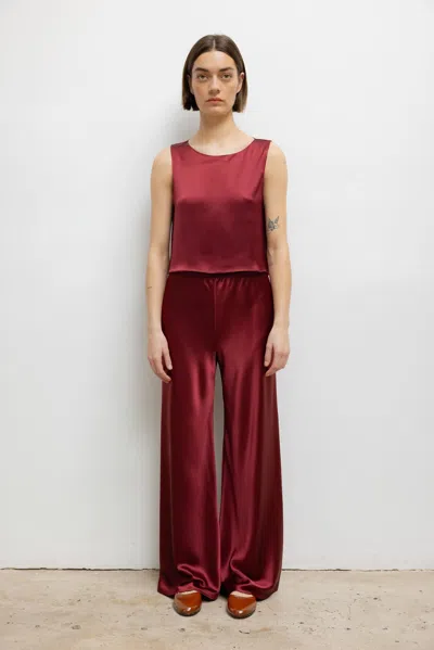 Leset Barb High-rise Satin Straight Pants In Burgundy