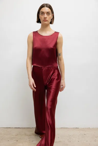 Leset Barb High-rise Satin Straight Pants In Burgundy