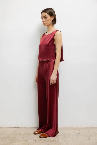 Leset Barb High-rise Satin Straight Pants In Burgundy