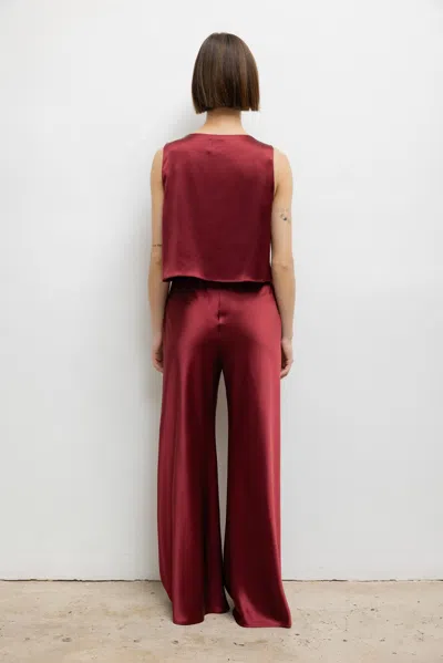 Leset Barb High-rise Satin Straight Pants In Burgundy