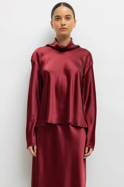 Leset Barb Long Sleeve Cowlneck Top In Burgundy