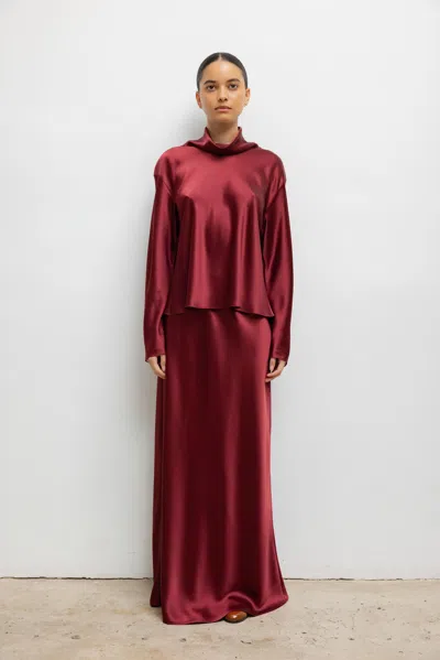 Leset Barb Long Sleeve Cowlneck Top In Burgundy