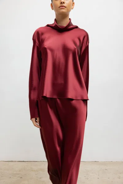 Leset Barb Long Sleeve Cowlneck Top In Burgundy