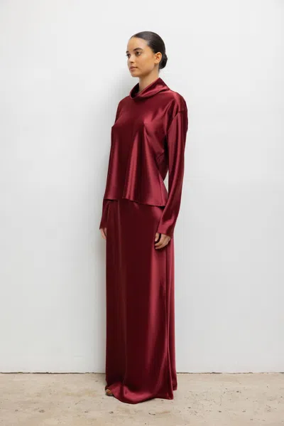 Leset Barb Long Sleeve Cowlneck Top In Burgundy