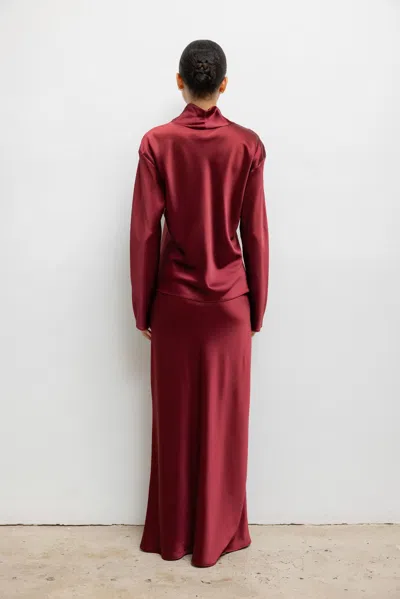 Leset Barb Long Sleeve Cowlneck Top In Burgundy