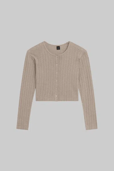 Leset Pointelle Crop Cardigan In Brown