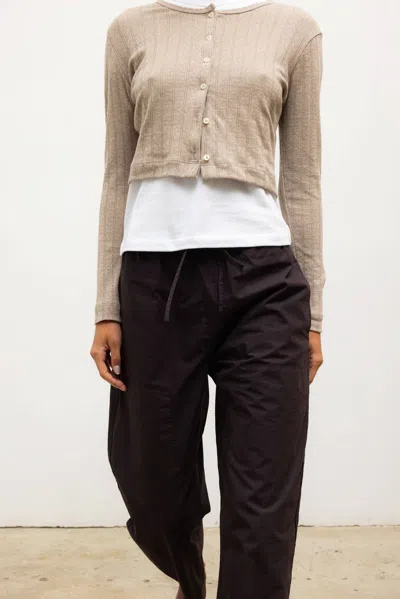Leset Pointelle Crop Cardigan In Brown