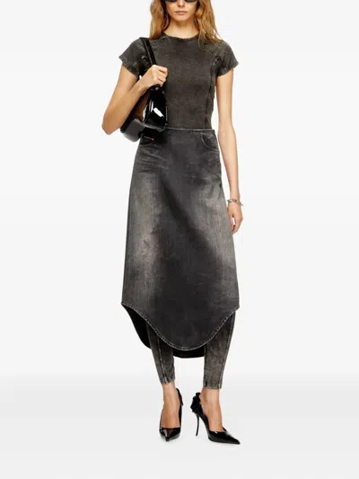 Diesel Denim Midi Skirt With Shadow Effect In Black