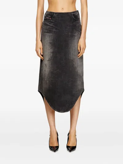 Diesel Denim Midi Skirt With Shadow Effect In Black