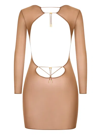 露背长袖迷你连衣裙