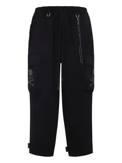 Mastermind Japan Relaxed Fit Black Cargo Trousers With Adjustable Waistband And Strap Details In Black