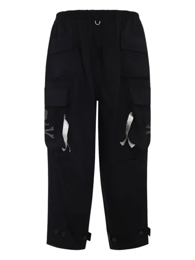 Mastermind Japan Relaxed Fit Black Cargo Trousers With Adjustable Waistband And Strap Details In Black