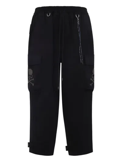 Mastermind Japan Relaxed Fit Black Cargo Trousers With Adjustable Waistband And Strap Details In Black