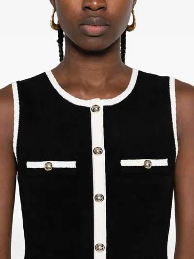 Sandro Womens Black Round-neck Button-down Stretch-velvet Mini Dress