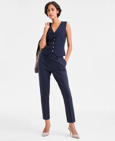 Tahari Asl Women's Stretch Crepe Button-front Vest In Blue