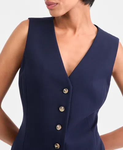 Tahari Asl Women's Stretch Crepe Button-front Vest In Blue