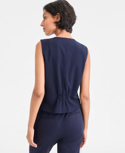 Tahari Asl Women's Stretch Crepe Button-front Vest In Blue