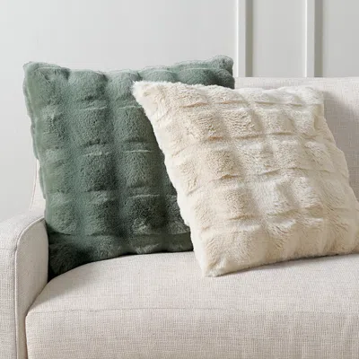 Frontgate Set Of 2 Luxury Faux Fur Sculpted Pillow Cover In Green
