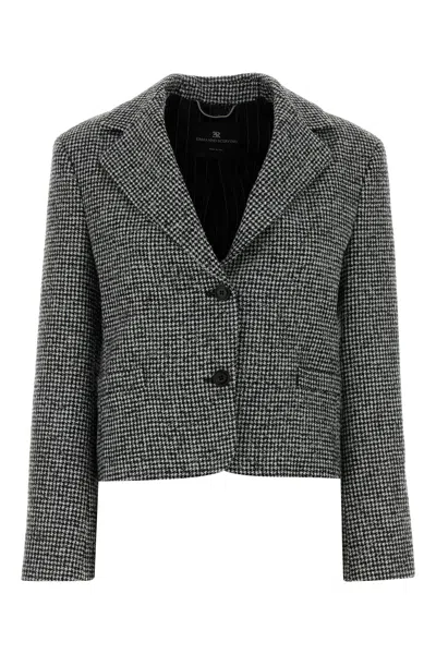 Ermanno Scervino Houndstooth Pattern Wool Blend Blazer In White