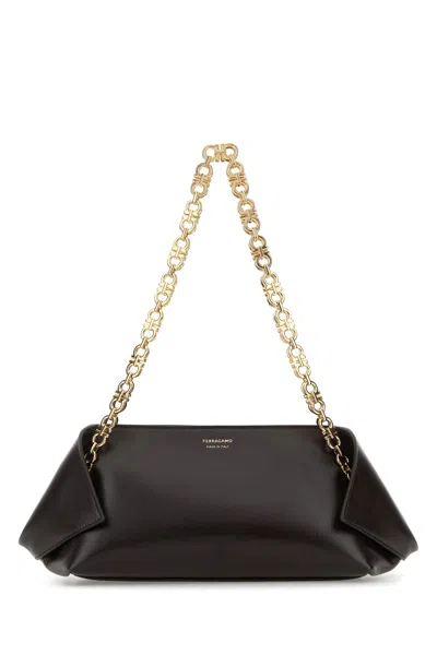 Ferragamo Brown Shoulder Bag With Logo Strap And Logo Lettering On The Front In Leather Woman In Black