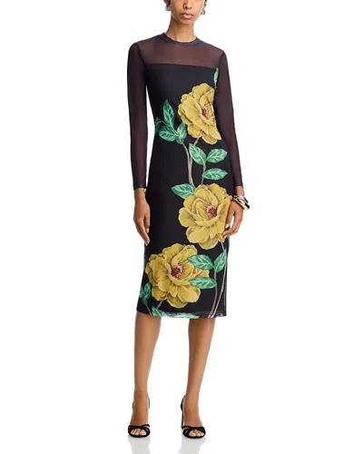 Aqua Mesh Floral Midi Dress - Exclusive In Multi