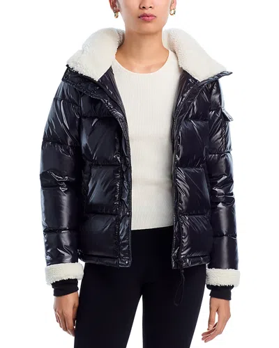 Aqua Jane Gloss Puffer Jacket With Sherpa Trim - Exclusive In Blue