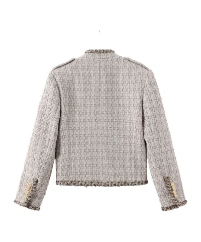 Marissa Chiara Stand Collar Lace Jacket In Neutral