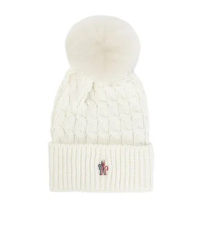 Moncler Ivory Virgin Wool Hat With Pompom In White