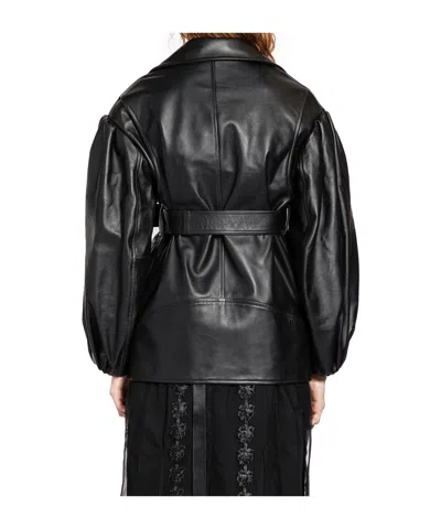 Simone Rocha Puff-sleeved Multi-strapped Leather Motorcycle Jacket In Black