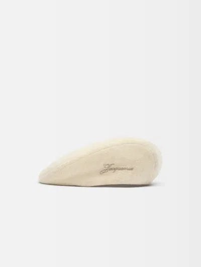 Jacquemus Beige Embroidered Flat Beret Hat In Neutral