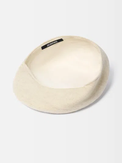 Jacquemus Beige Embroidered Flat Beret Hat In Neutral