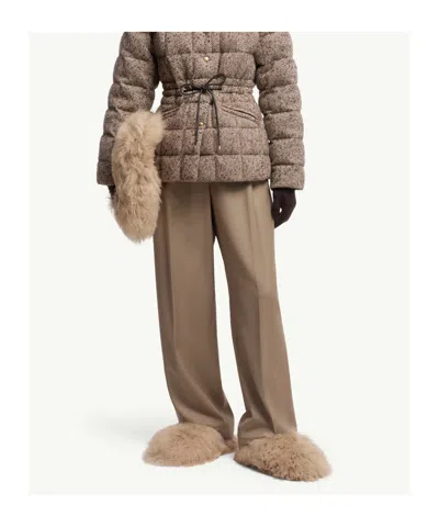 Moncler Wool Gabardine Tailored Pants In Brown