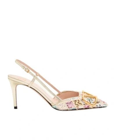 Valentino Vlogo Embellished Metallic Leather Slingback Pumps In Neutral