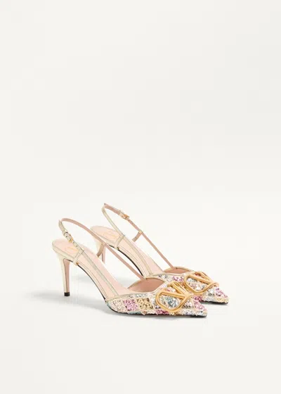Valentino Vlogo Embellished Metallic Leather Slingback Pumps In Neutral