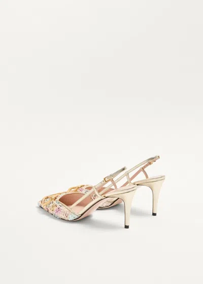 Valentino Vlogo Embellished Metallic Leather Slingback Pumps In Neutral