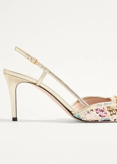Valentino Vlogo Embellished Metallic Leather Slingback Pumps In Neutral