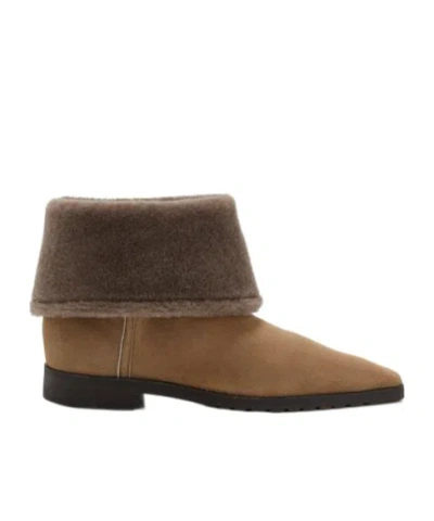 Totême Ankle Boots Aus Veloursleder Mit Shearling In Brown