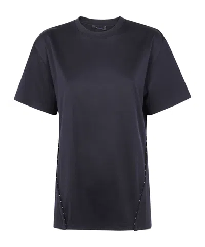 Mugler Short Sleeve Round Neck Top With Studs In Blue