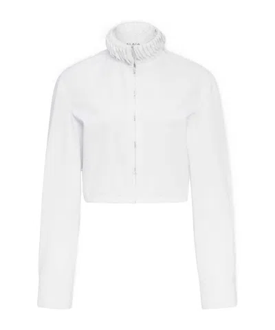 Alaïa High Neck Cropped Long Sleeve Top In White