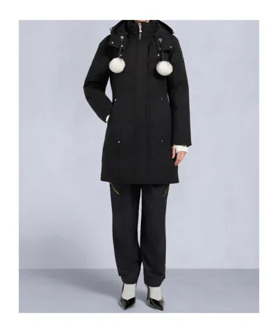 Moose Knuckles Stirling Down Parka With Genuine Shearling Trim In Black