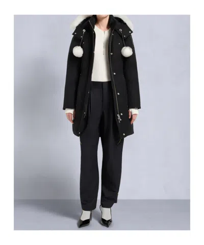 Moose Knuckles Stirling Down Parka With Genuine Shearling Trim In Black