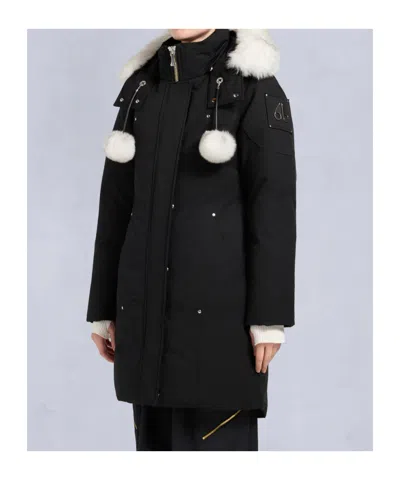 Moose Knuckles Stirling Down Parka With Genuine Shearling Trim In Black